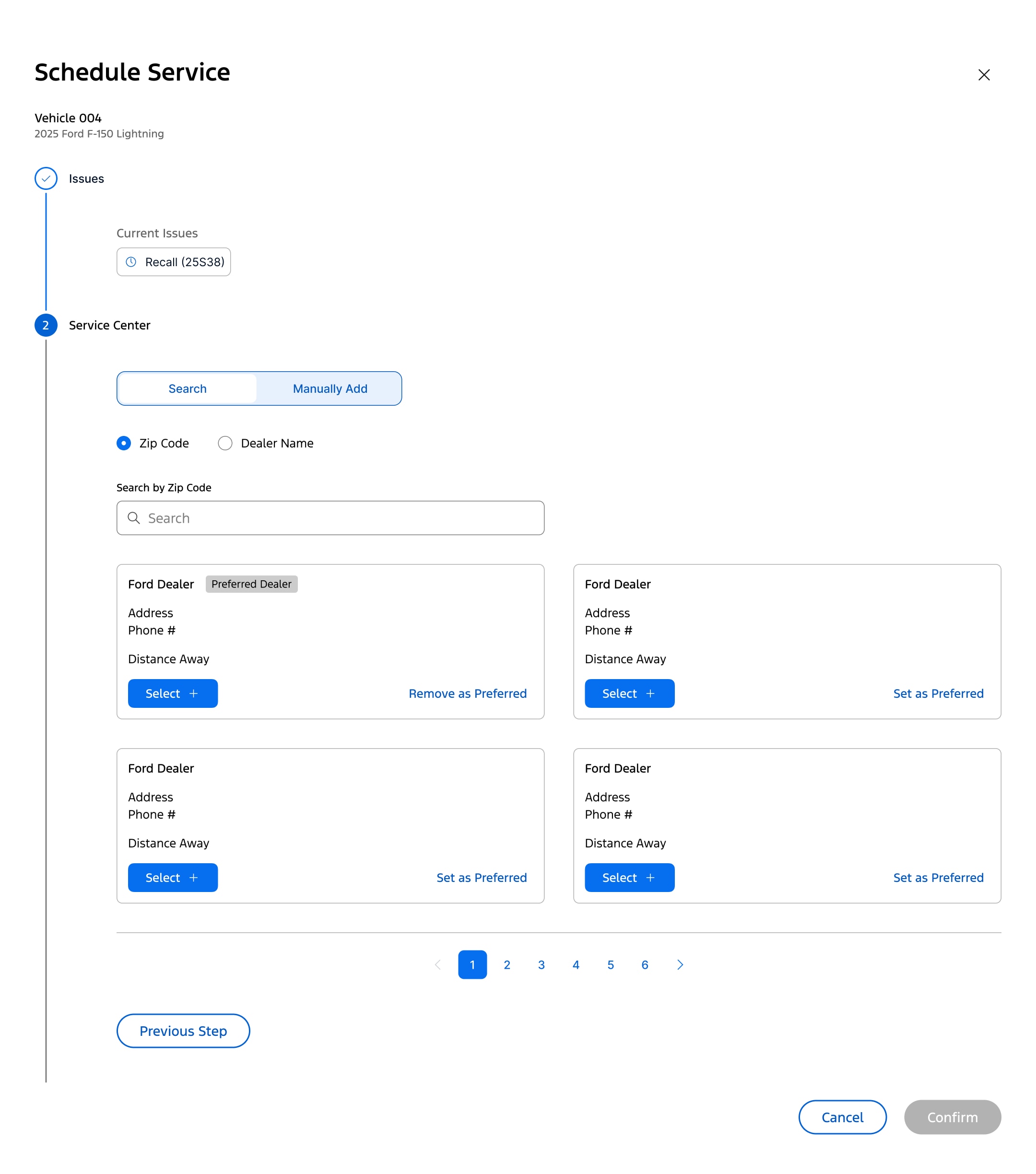Web page with details about how to locate a service center near the customer.
